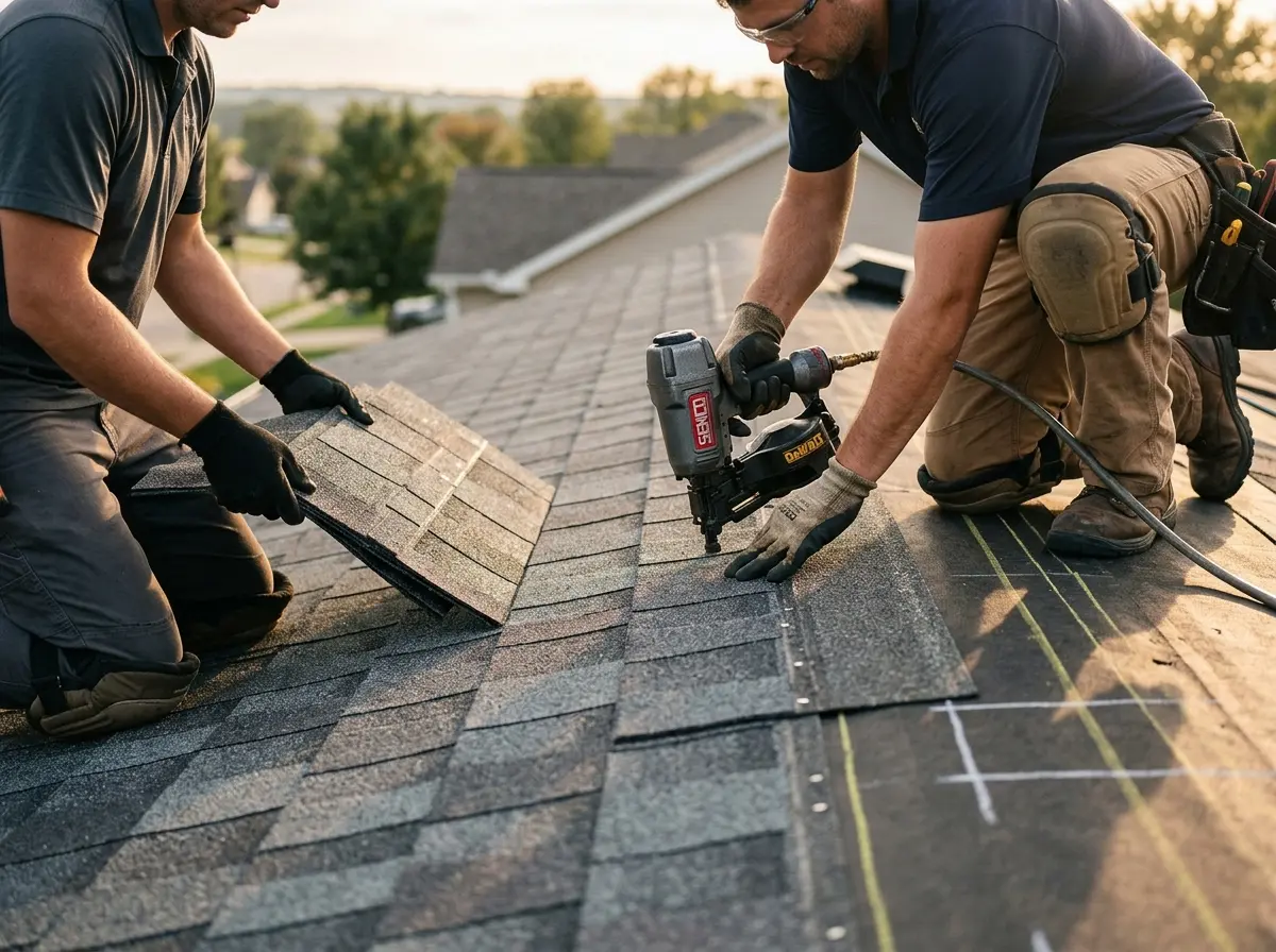 Professional roofer working on a residential roof in Sebastopol